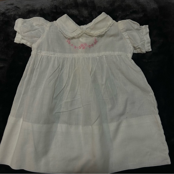 Other - Vintage White Infant Dress with Pink Floral Embroidery